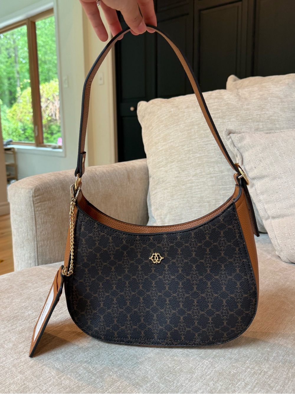 Nanette Lepore Brown Logo-Print Shoulder Bag